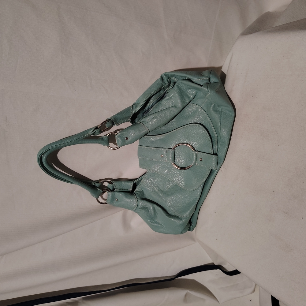 Payless Shoes, teal purse, handbag, sliver accents